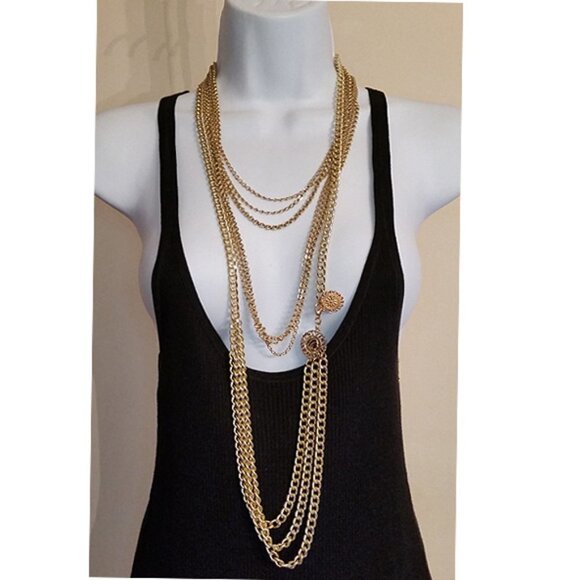 CURATED bundle lot 2 gold tone chain necklaces statement fashionista - Picture 2 of 4